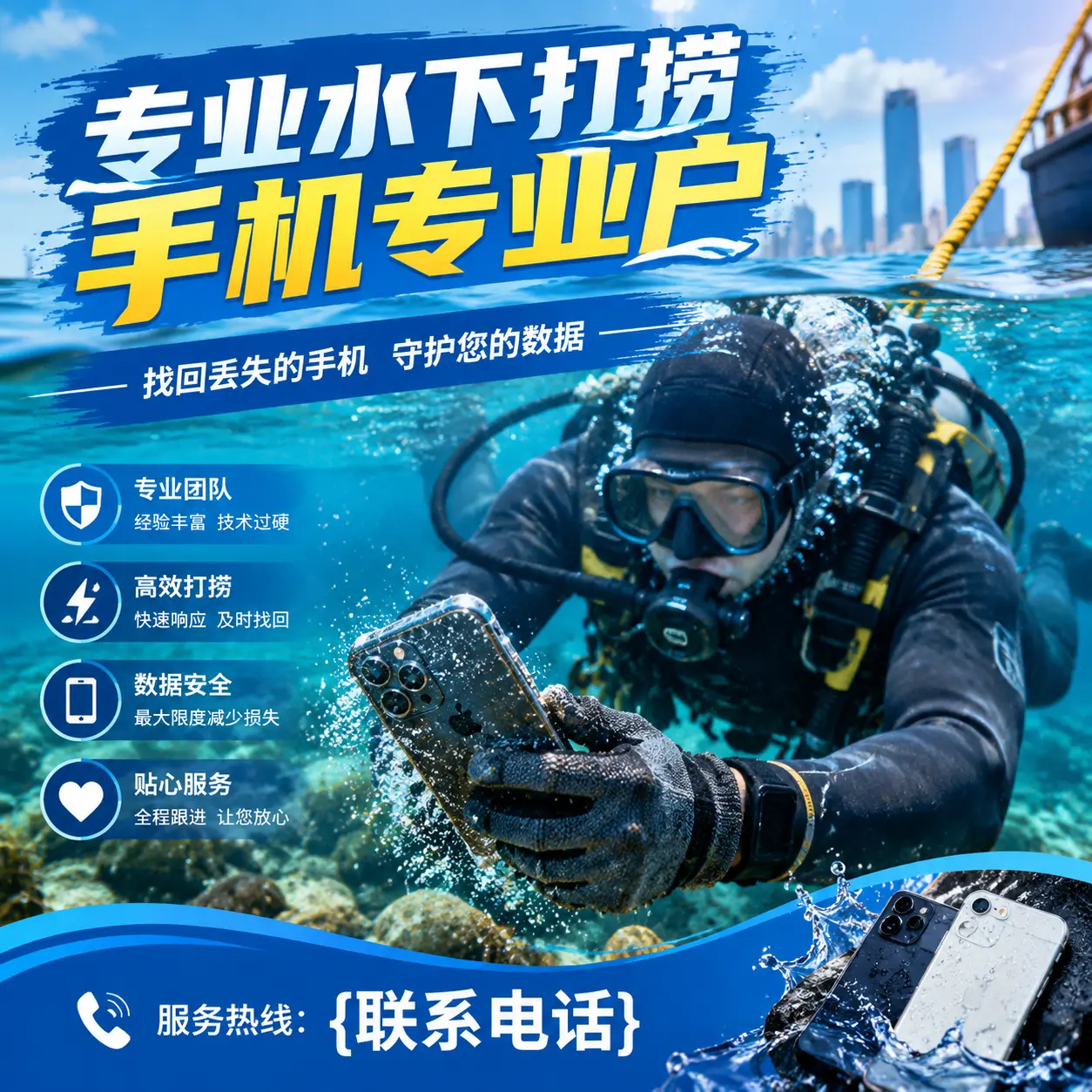 多伦专业水下打捞手机专业户