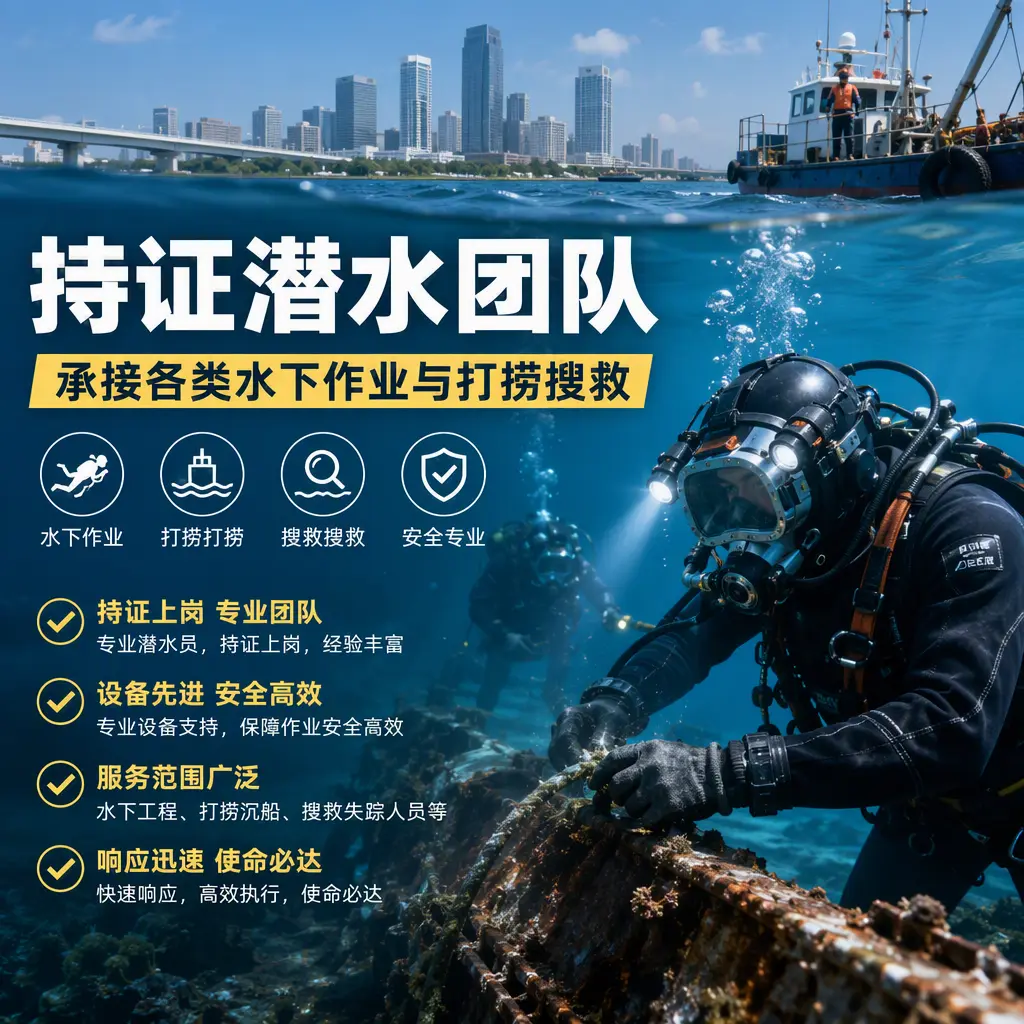 持证潜水团队，承接各类水下作业与打捞搜救多伦