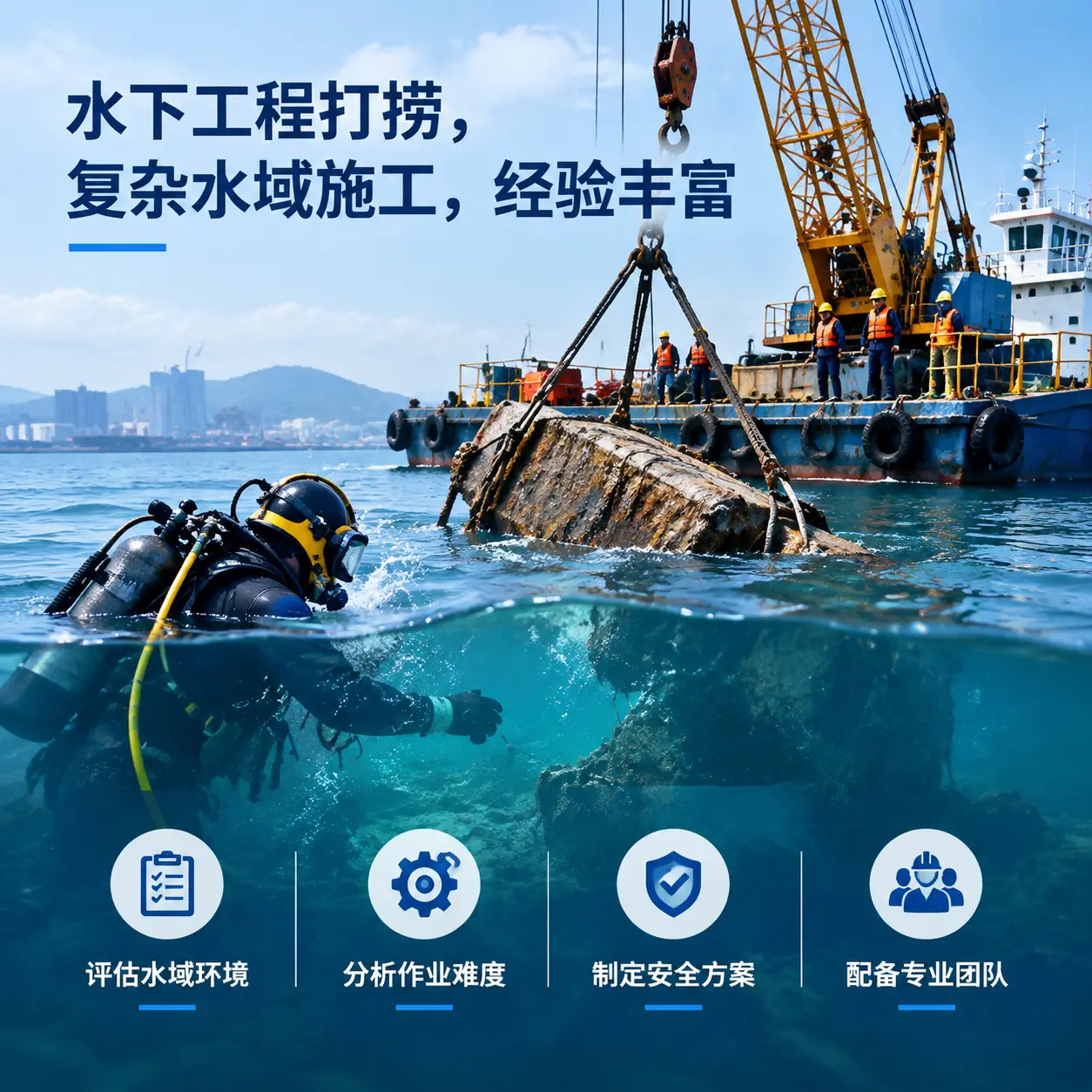 水下工程打捞，复杂水域施工，经验丰富多伦